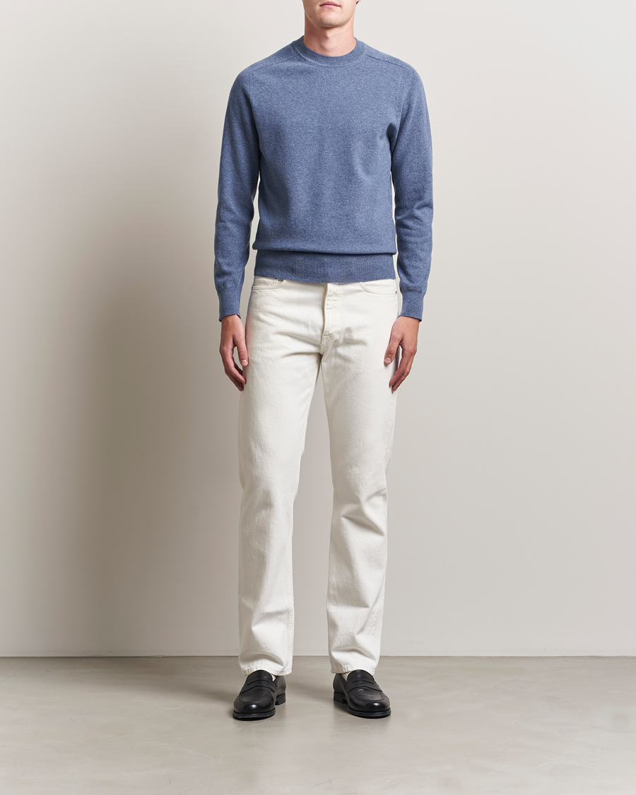 Mies | Puserot | Altea | Wool/Cashmere Crew Neck Pullover Blue