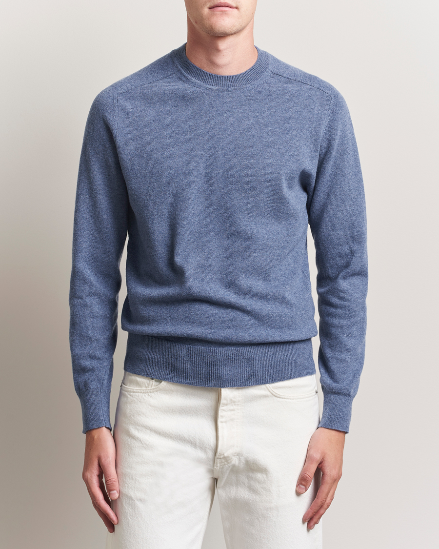 Mies | Puserot | Altea | Wool/Cashmere Crew Neck Pullover Blue