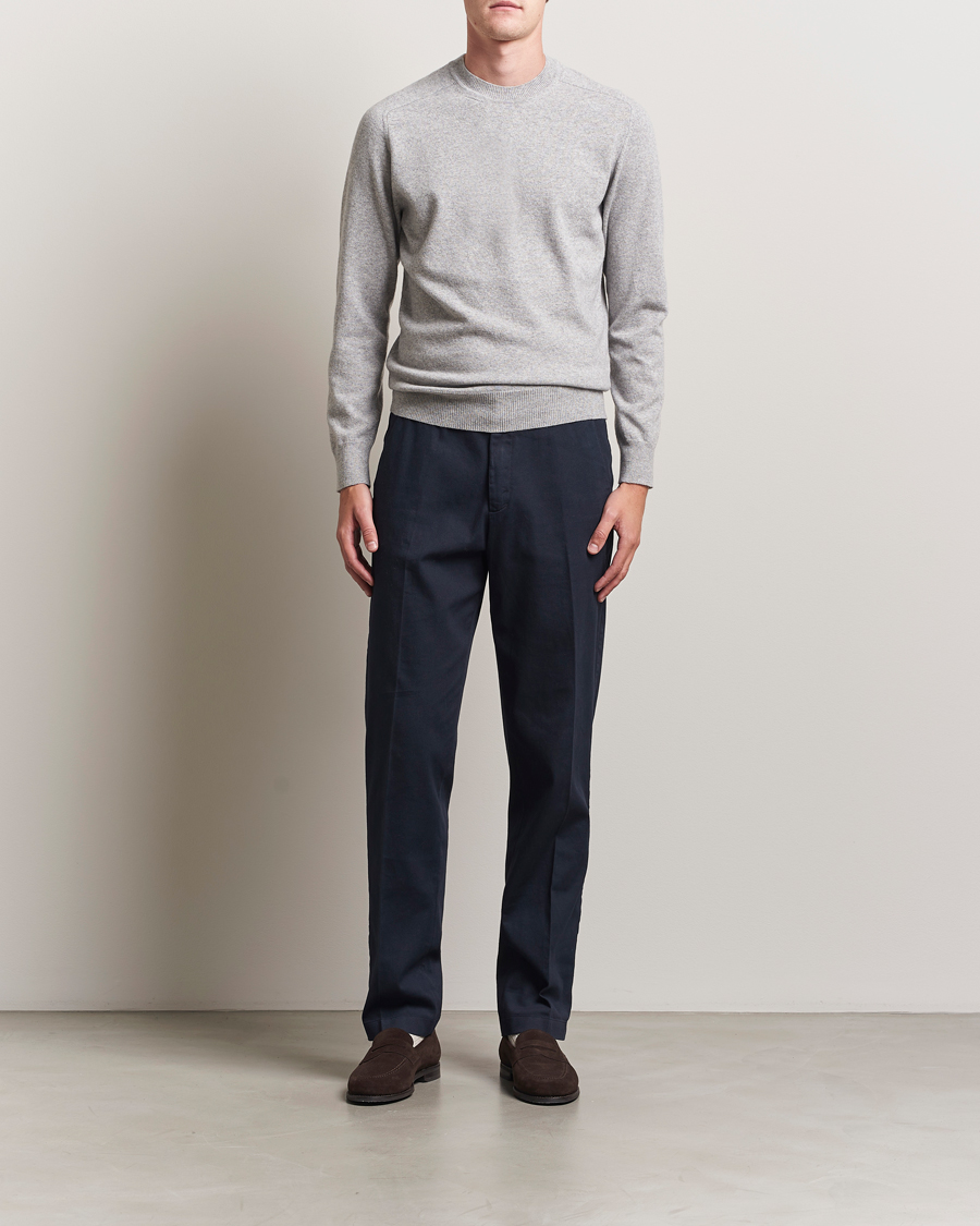 Mies | Puserot | Altea | Wool/Cashmere Crew Neck Pullover Light Grey