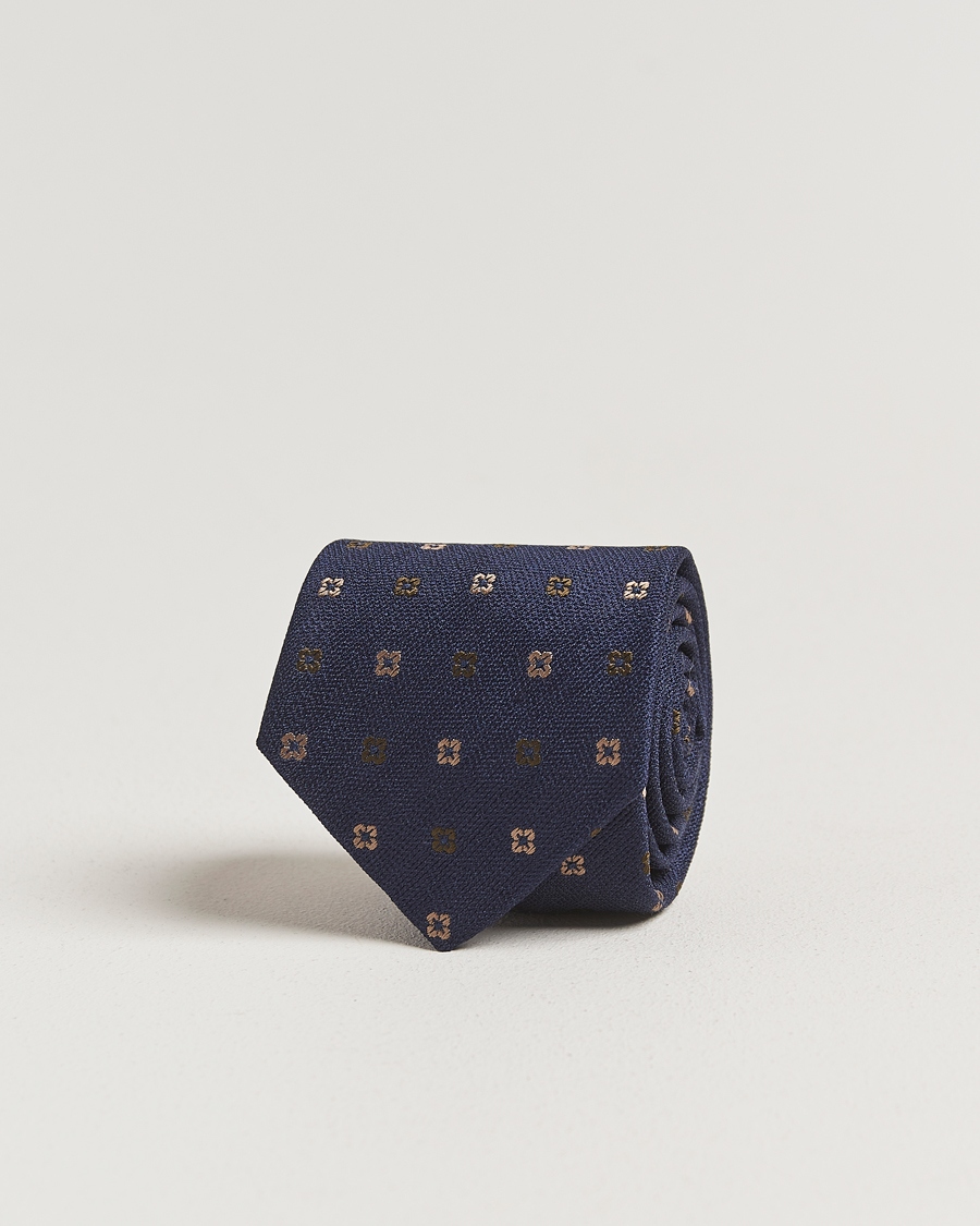 Mies | Amanda Christensen Silk Bouclé Flower 8cm Tie Navy | Amanda Christensen | Silk Bouclé Flower 8cm Tie Navy