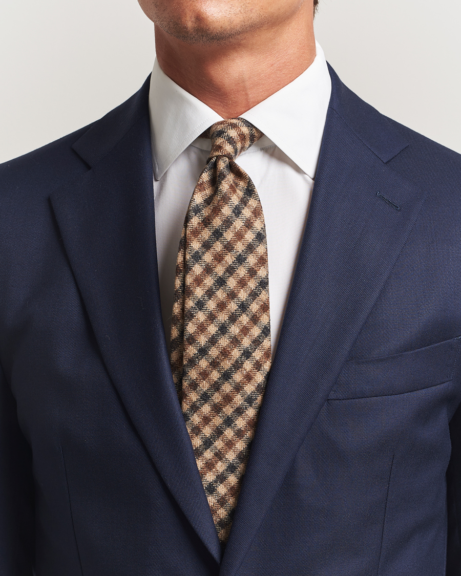 Mies | Amanda Christensen Wool Checked 8cm Tie Beige Multi | Amanda Christensen | Wool Checked 8cm Tie Beige Multi