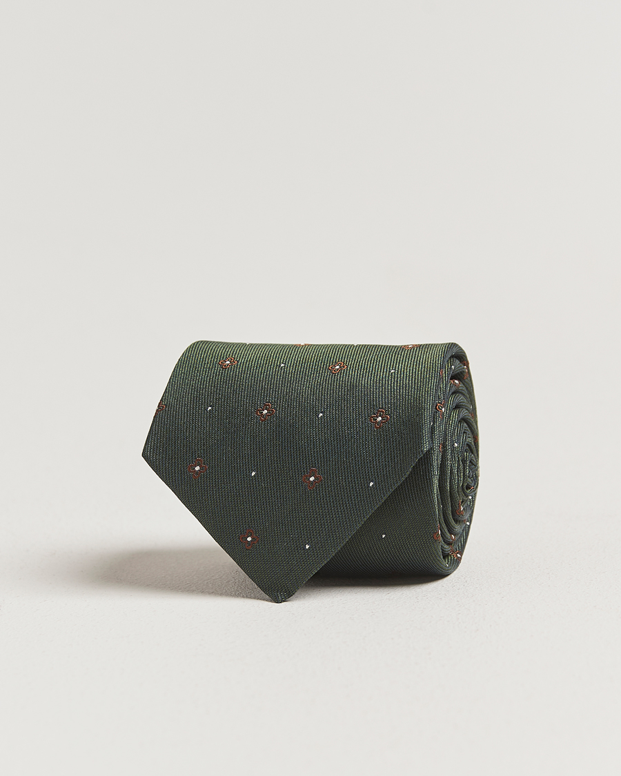 Mies | Solmiot | Amanda Christensen | Cotton/Silk Printed Flower 8cm Tie Green