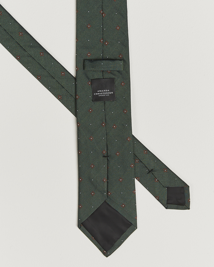 Mies | Solmiot | Amanda Christensen | Cotton/Silk Printed Flower 8cm Tie Green