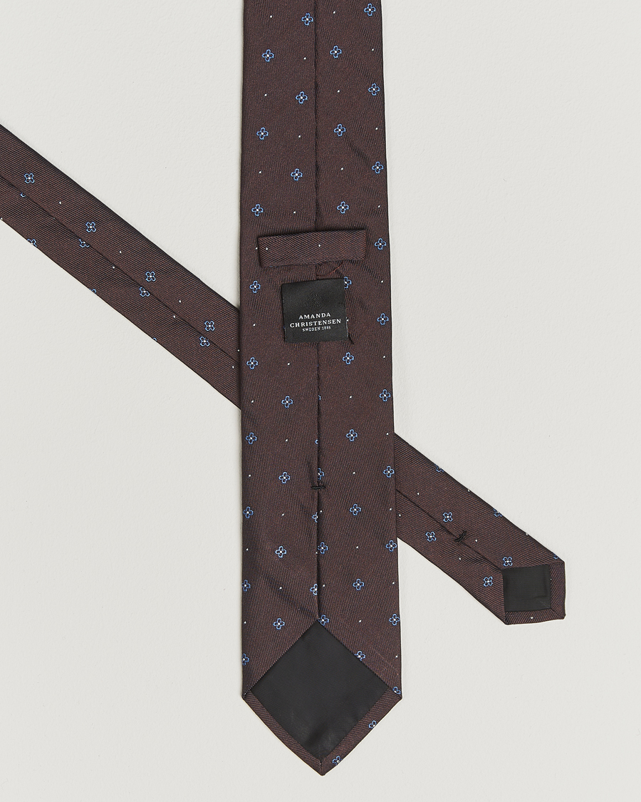 Mies | Amanda Christensen Cotton/Silk Printed Flower 8cm Tie Brown | Amanda Christensen | Cotton/Silk Printed Flower 8cm Tie Brown