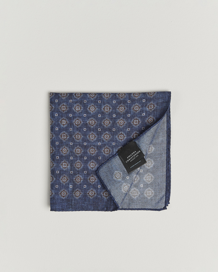 Mies | Taskuliinat | Amanda Christensen | Silk Oxford Printed Flower Pocket Square Navy
