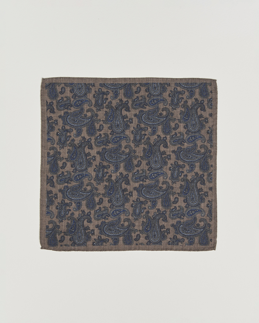 Mies | Taskuliinat | Amanda Christensen | Wool Flannel Large Paisley Pocket Square Dark Beige
