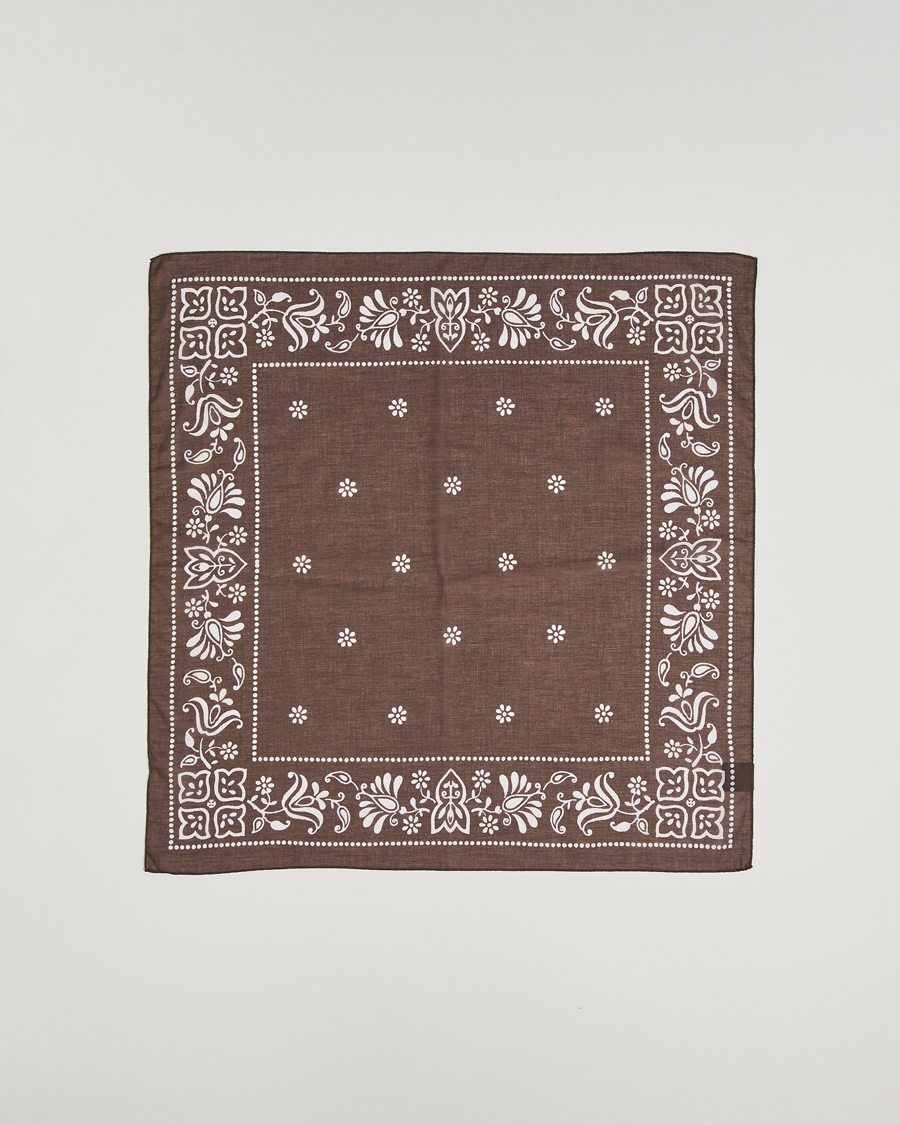 Mies | Huivit | Amanda Christensen | Cotton Voilé Printed Flower Bandana Brown