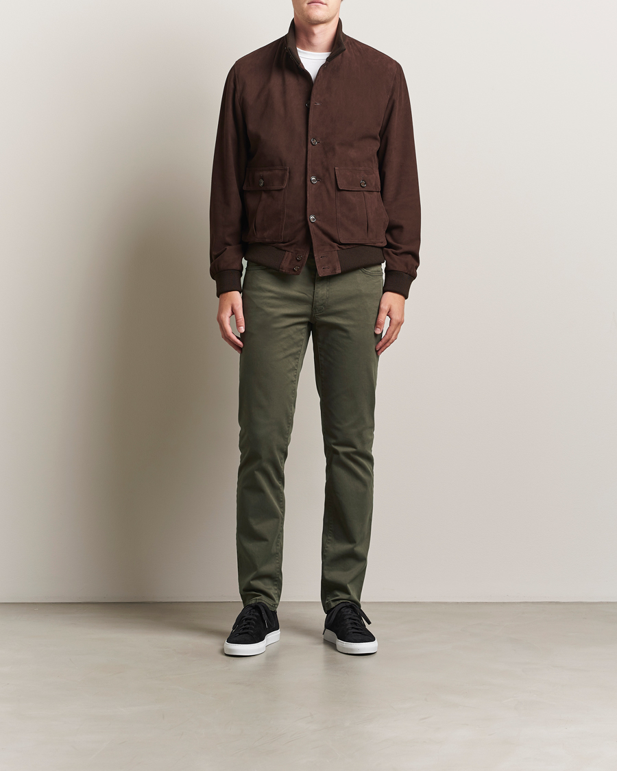 Mies | Housut | Brax | Cadiz Cotton Satin 5-Pocket Pants Olive