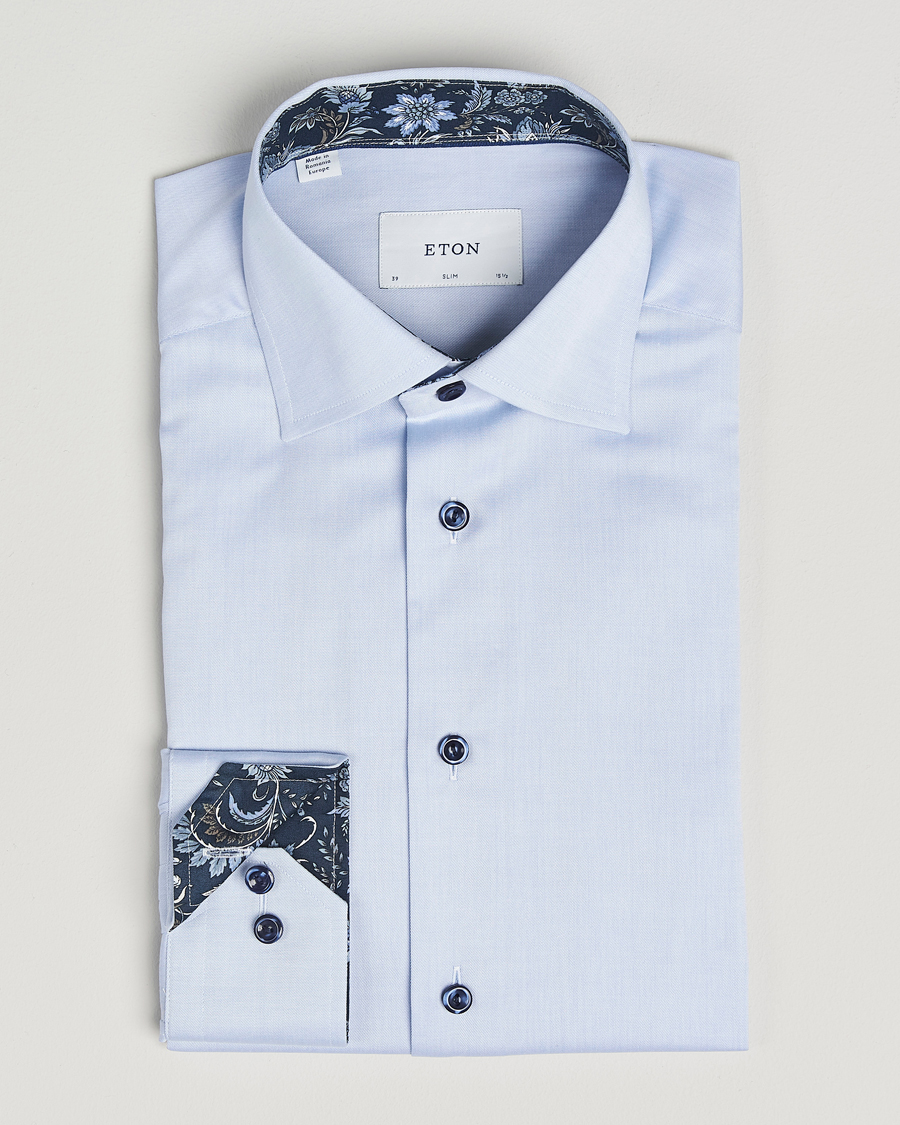 Mies | Kauluspaidat | Eton | Slim Fit Signature Twill Contrast Shirt Light Blue