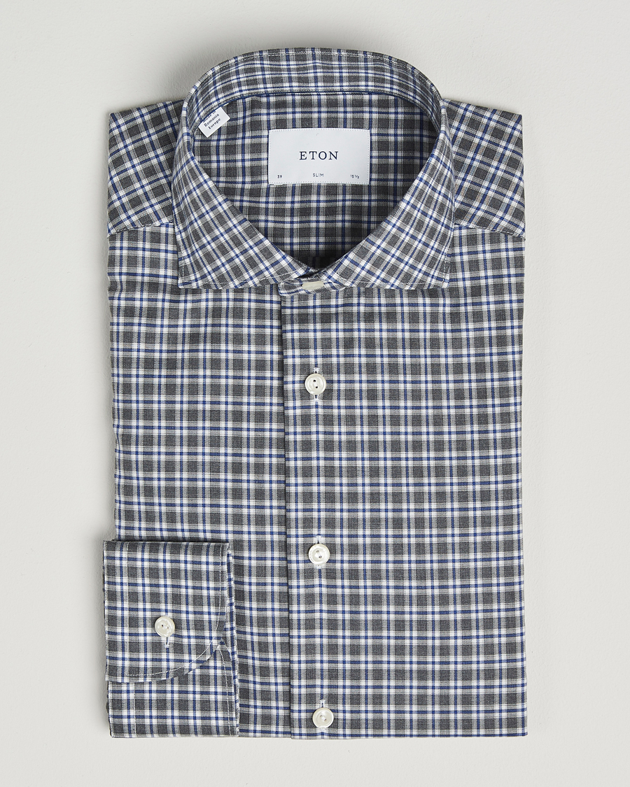 Mies | Kauluspaidat | Eton | Slim Fit Checked Wrinkle Free Flannel Shirt Dark Grey