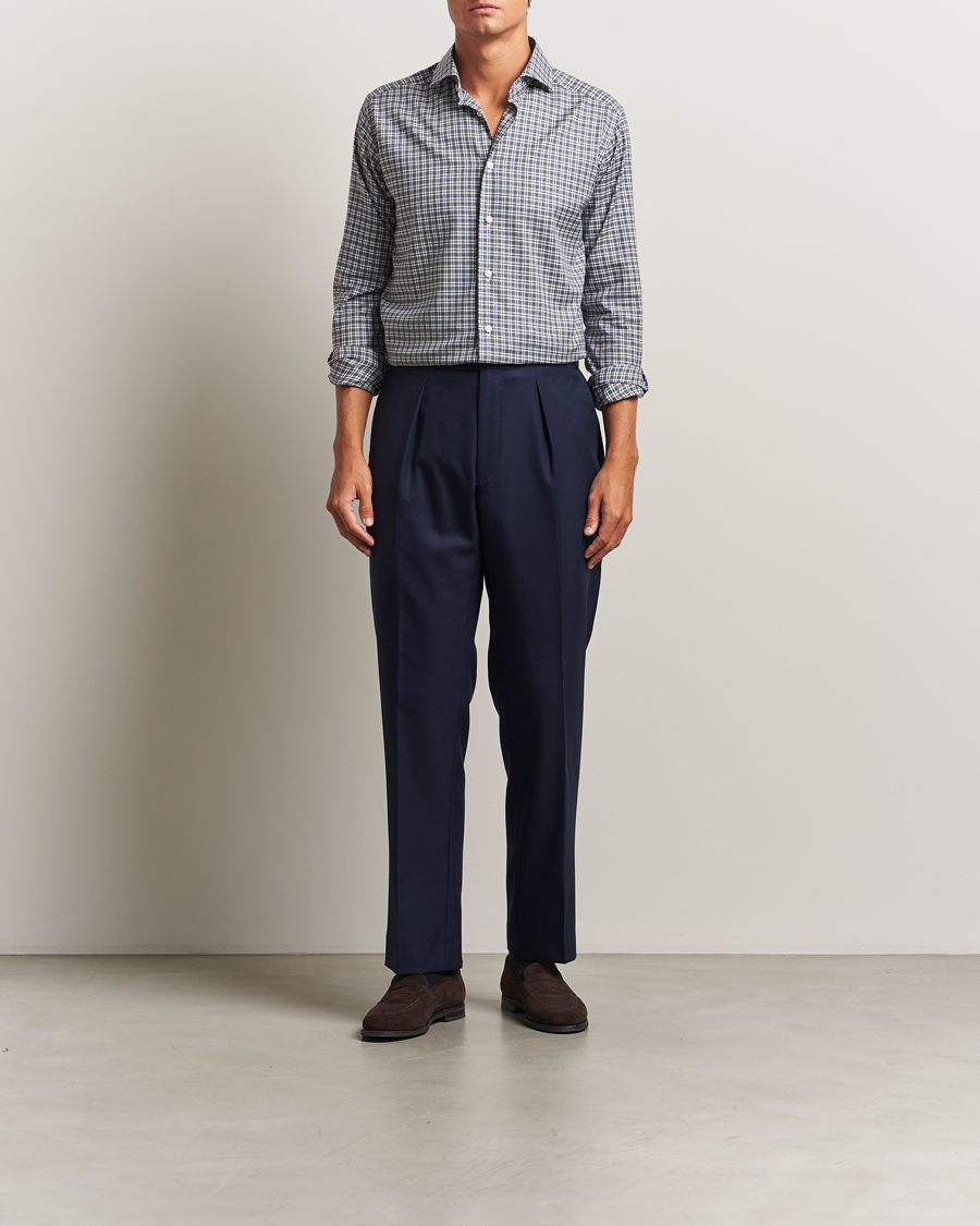 Mies | Kauluspaidat | Eton | Slim Fit Checked Wrinkle Free Flannel Shirt Dark Grey