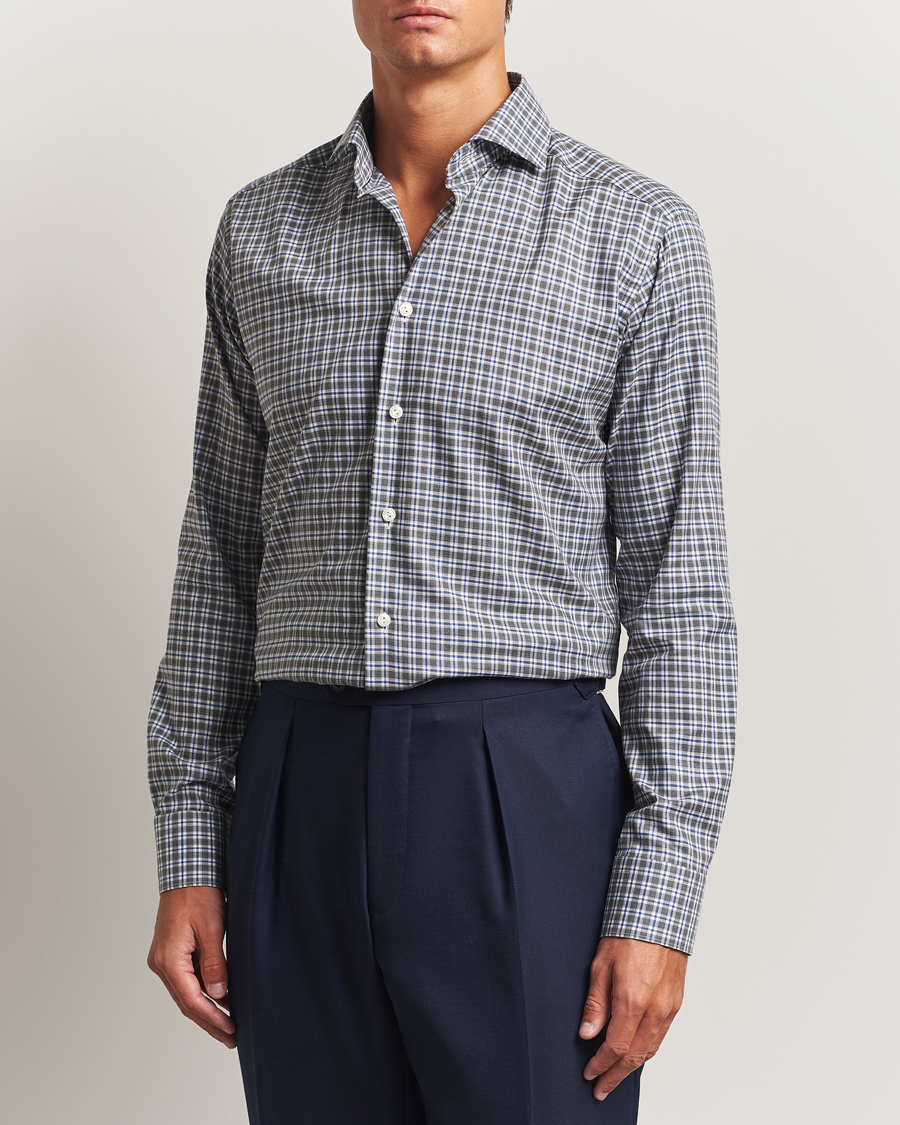 Mies | Kauluspaidat | Eton | Slim Fit Checked Wrinkle Free Flannel Shirt Dark Grey