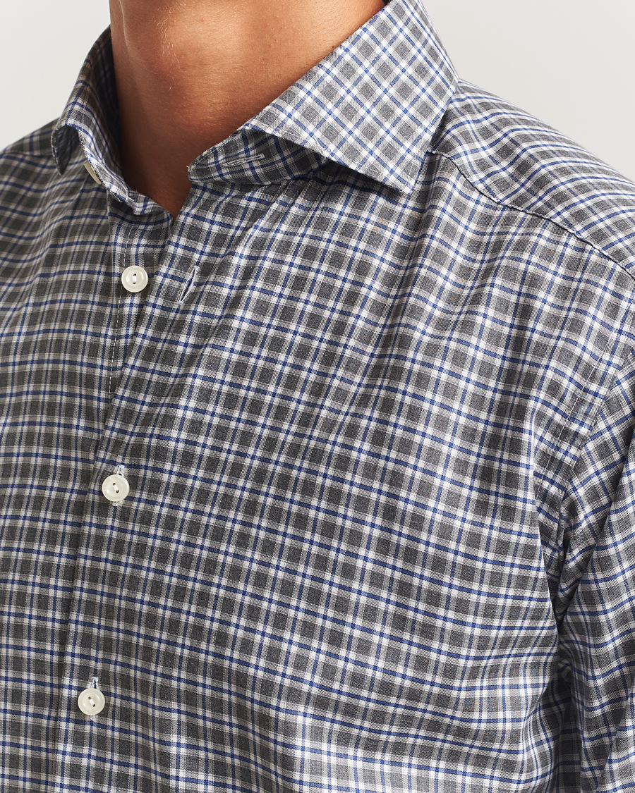 Mies | Kauluspaidat | Eton | Slim Fit Checked Wrinkle Free Flannel Shirt Dark Grey