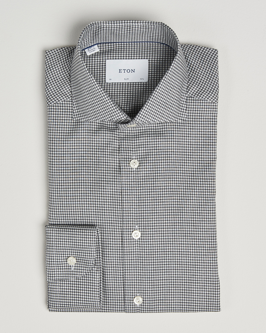 Mies | Kauluspaidat | Eton | Slim Fit Checked Wrinkle Free Flannel Shirt Dark Grey