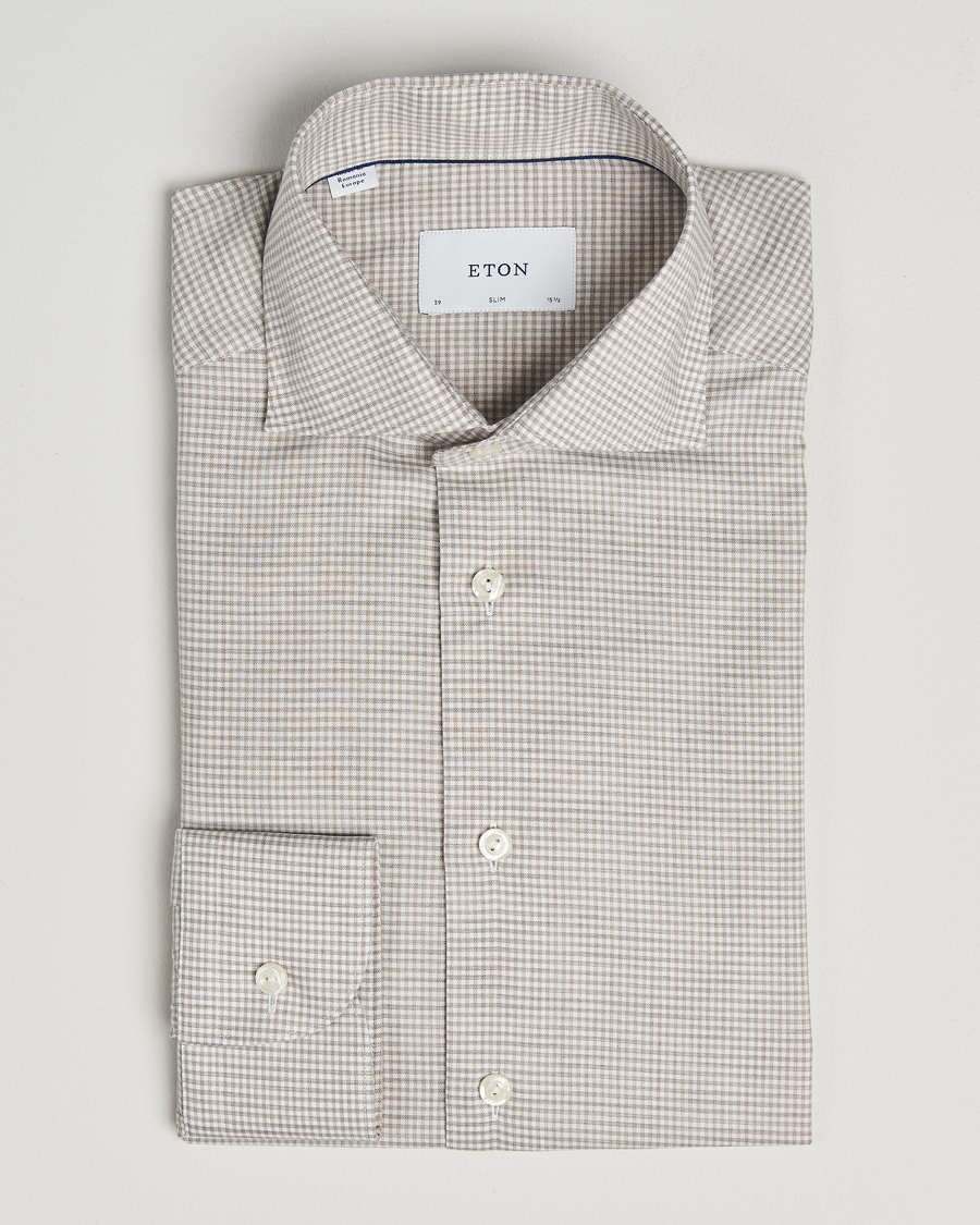 Mies | Kauluspaidat | Eton | Slim Fit Checked Wrinkle Free Flannel Shirt Beige