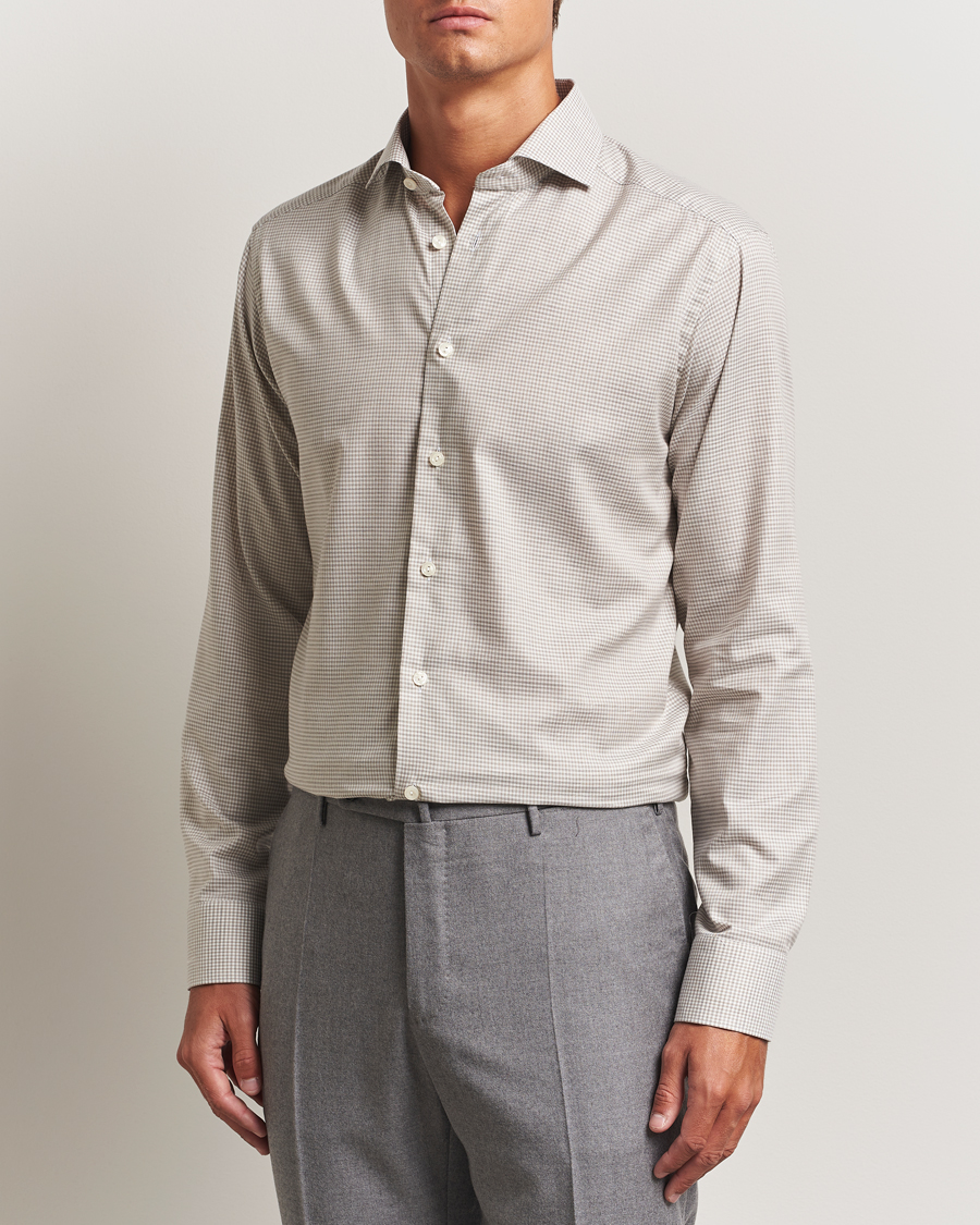 Mies | Kauluspaidat | Eton | Slim Fit Checked Wrinkle Free Flannel Shirt Beige