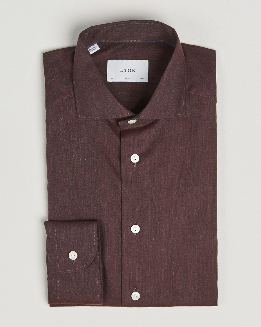 Mies | Kauluspaidat | Eton | Slim Fit Wrinkle Free Flannel Shirt Dark Red