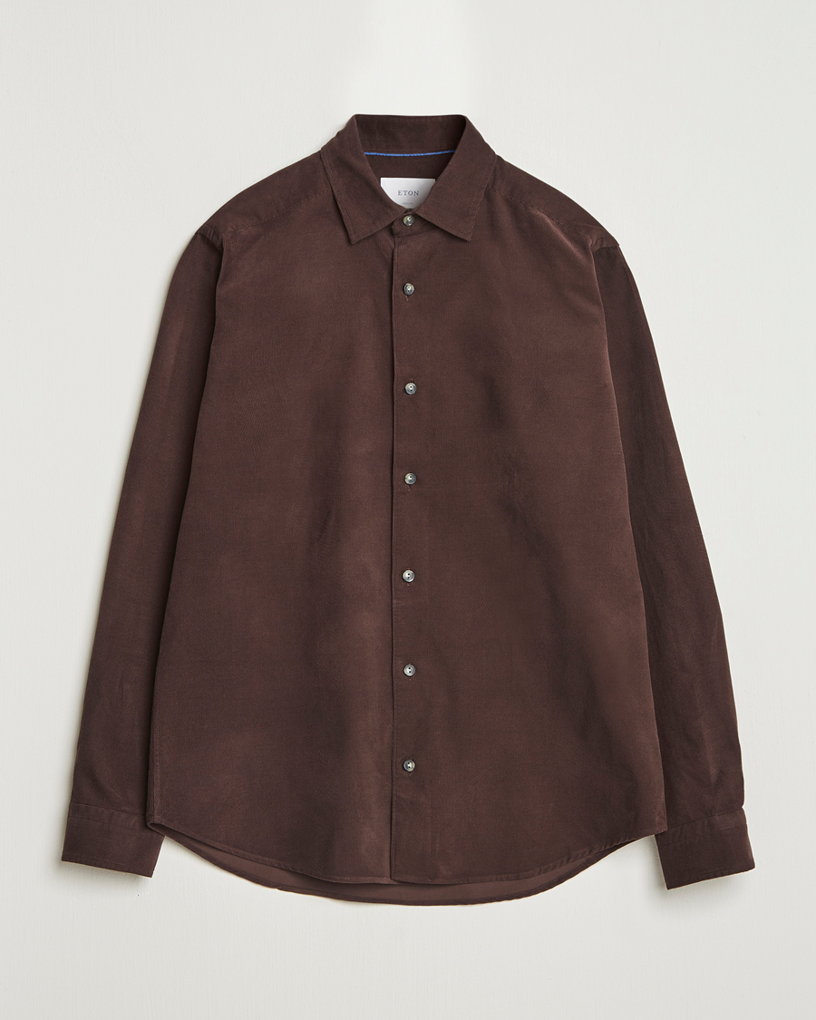 Mies | Kauluspaidat | Eton | Casual Fit Corduroy Shirt Dark Brown