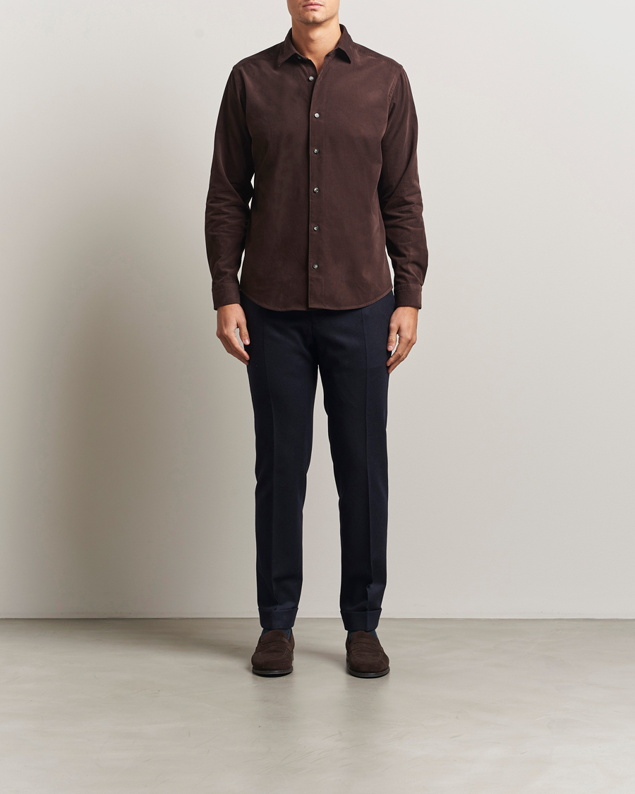 Mies | Kauluspaidat | Eton | Casual Fit Corduroy Shirt Dark Brown