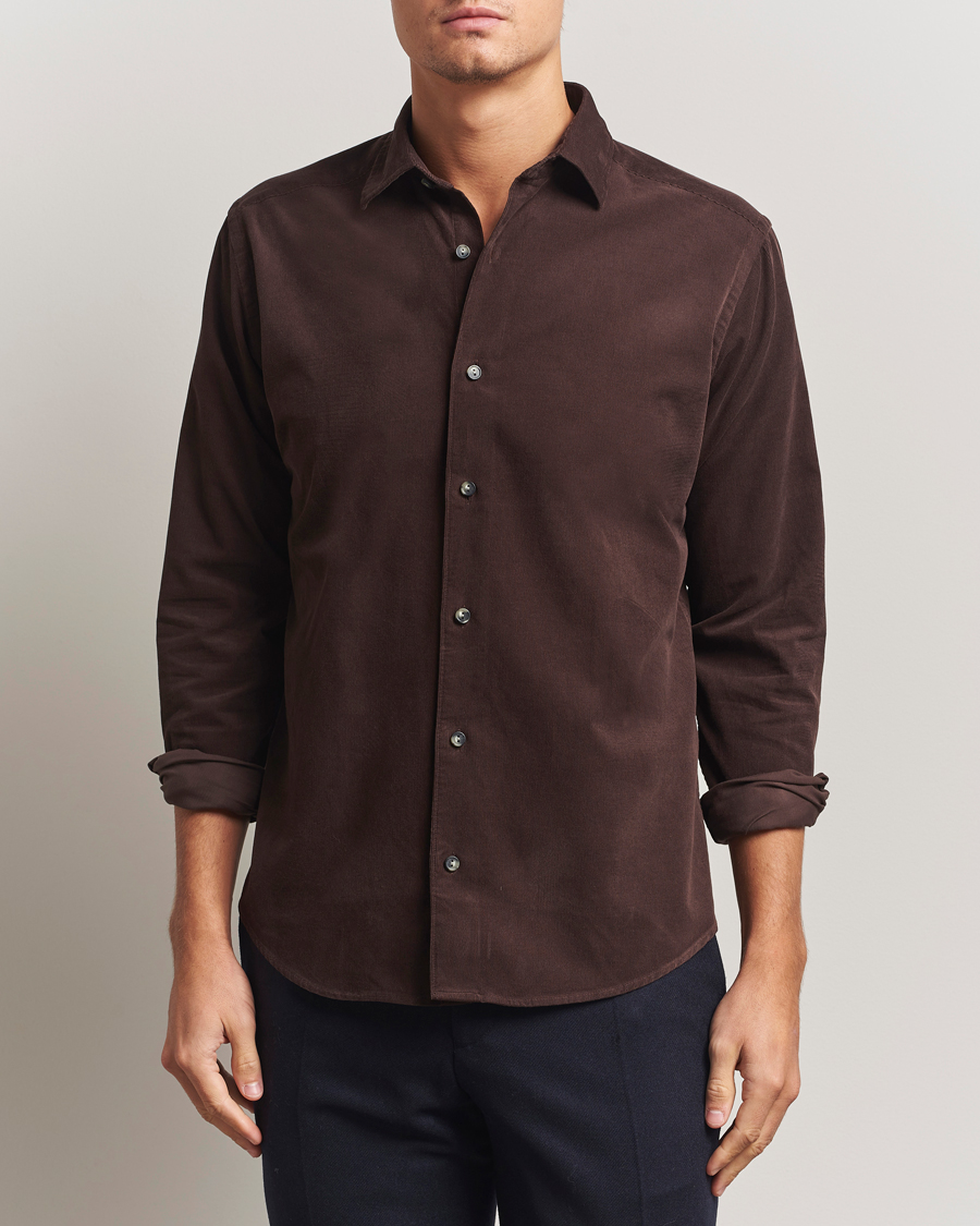 Mies | Kauluspaidat | Eton | Casual Fit Corduroy Shirt Dark Brown