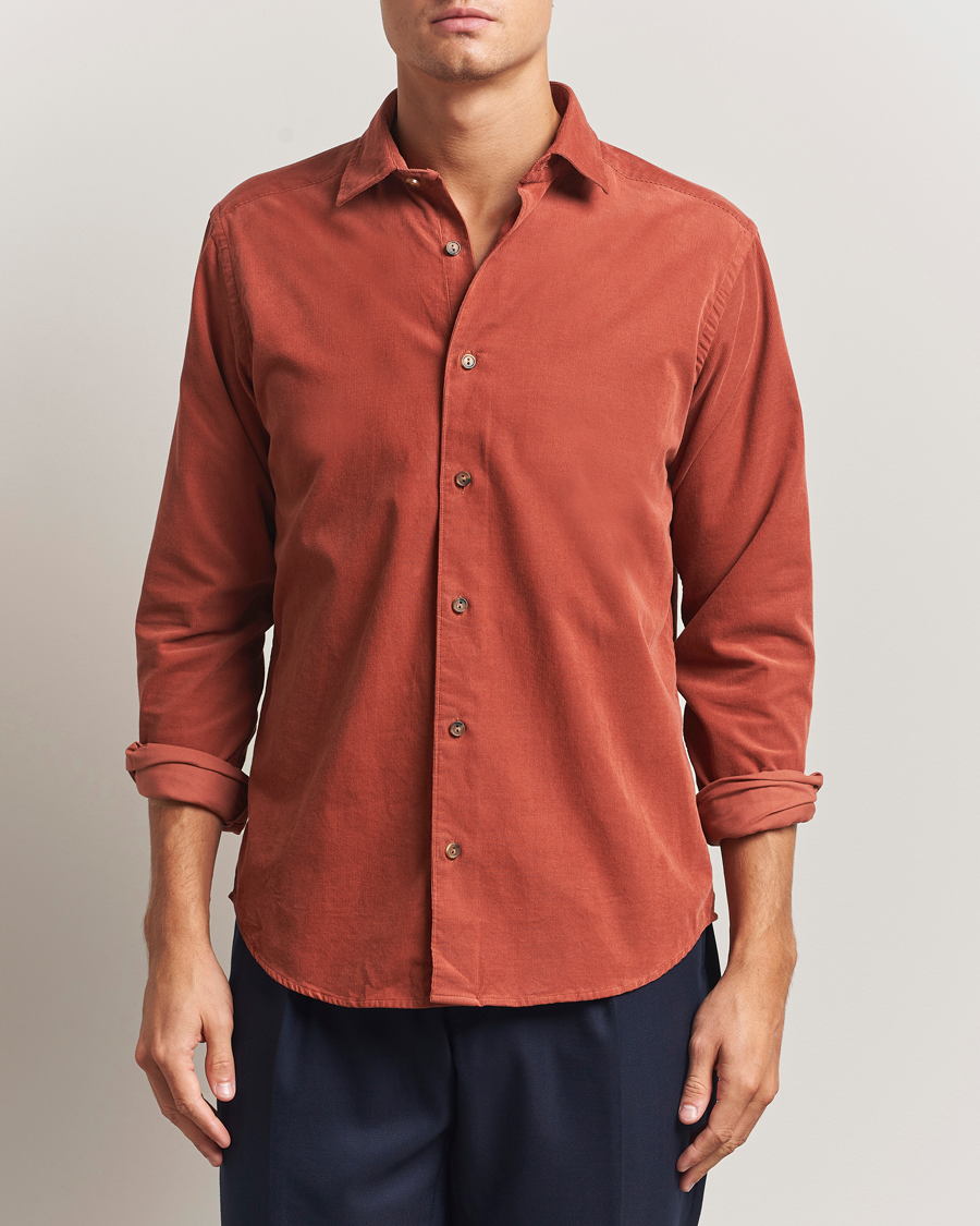 Mies | Kauluspaidat | Eton | Casual Fit Corduroy Shirt Rust Red