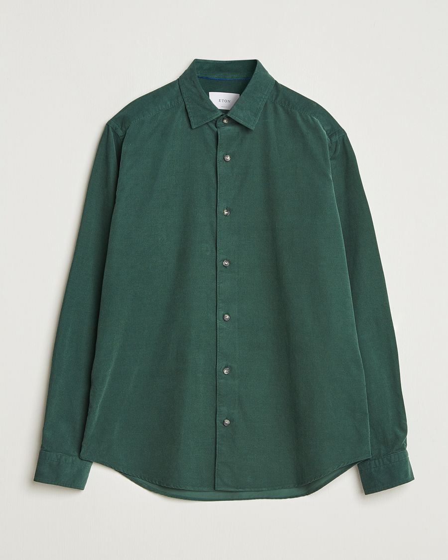 Mies | Kauluspaidat | Eton | Casual Fit Corduroy Shirt Dark Green