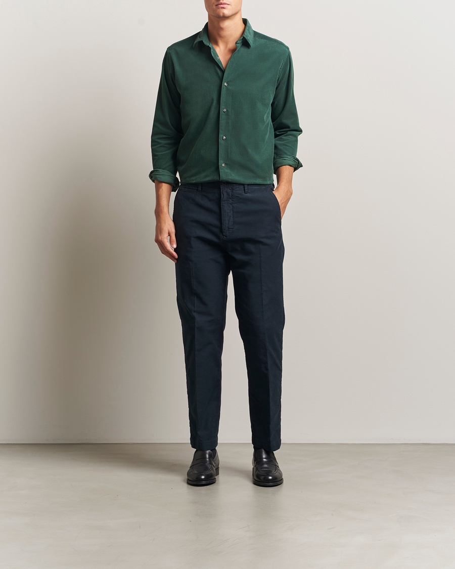Mies | Kauluspaidat | Eton | Casual Fit Corduroy Shirt Dark Green
