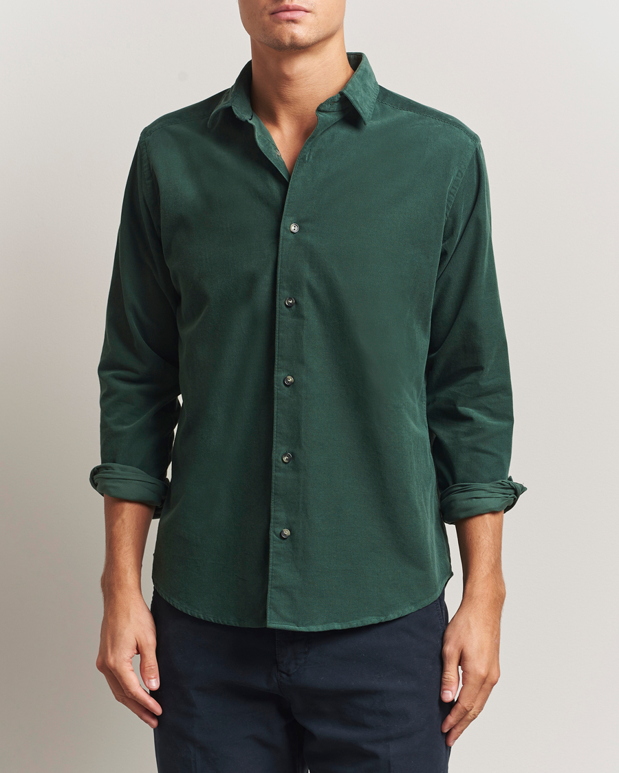 Mies | Kauluspaidat | Eton | Casual Fit Corduroy Shirt Dark Green