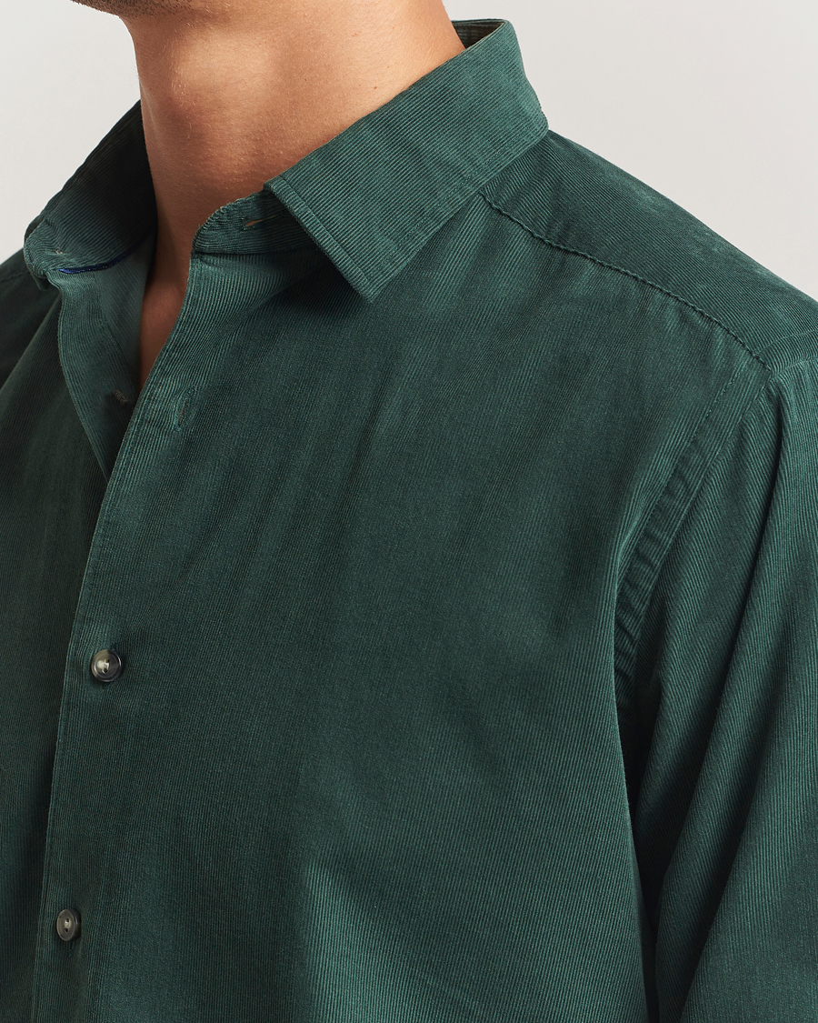 Mies | Kauluspaidat | Eton | Casual Fit Corduroy Shirt Dark Green