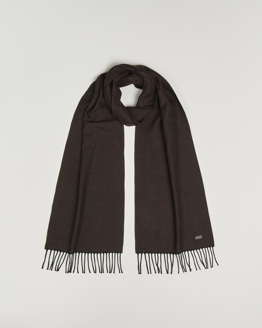 Mies | Eton Merino Wool Herringbone Scarf Dark Brown | Eton | Merino Wool Herringbone Scarf Dark Brown