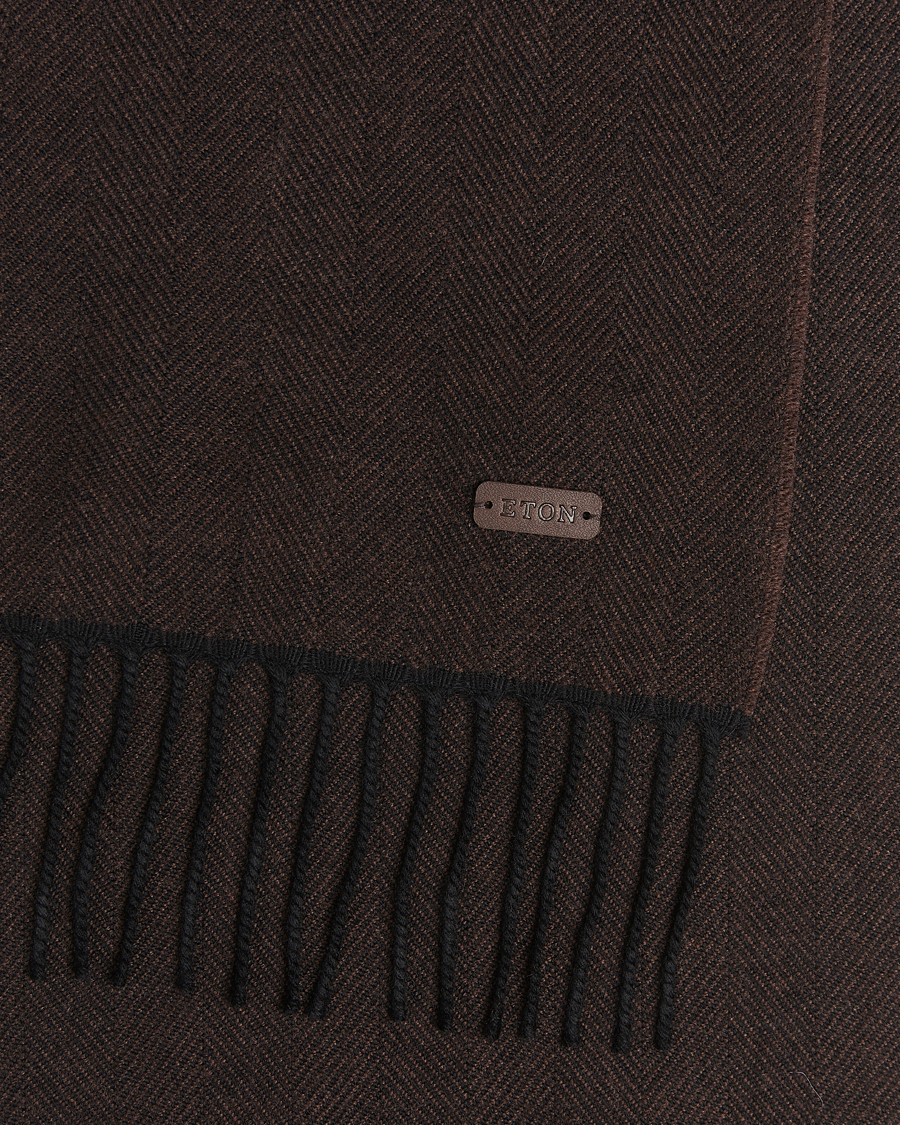 Mies | Eton Merino Wool Herringbone Scarf Dark Brown | Eton | Merino Wool Herringbone Scarf Dark Brown