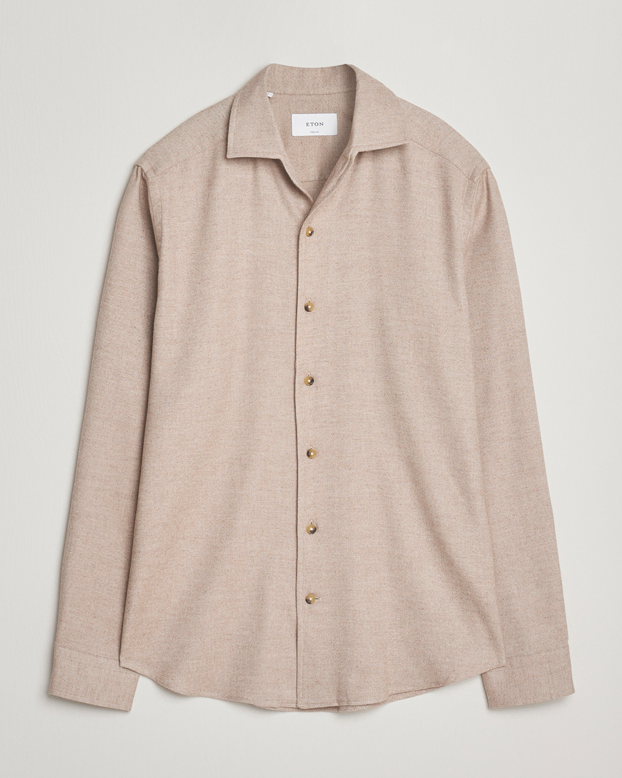 Mies | Kauluspaidat | Eton | Casual Fit One Piece Collar Flannel Shirt Beige