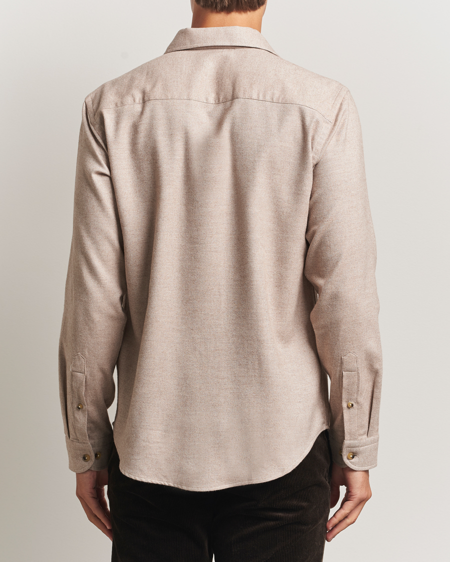 Mies | Kauluspaidat | Eton | Casual Fit One Piece Collar Flannel Shirt Beige