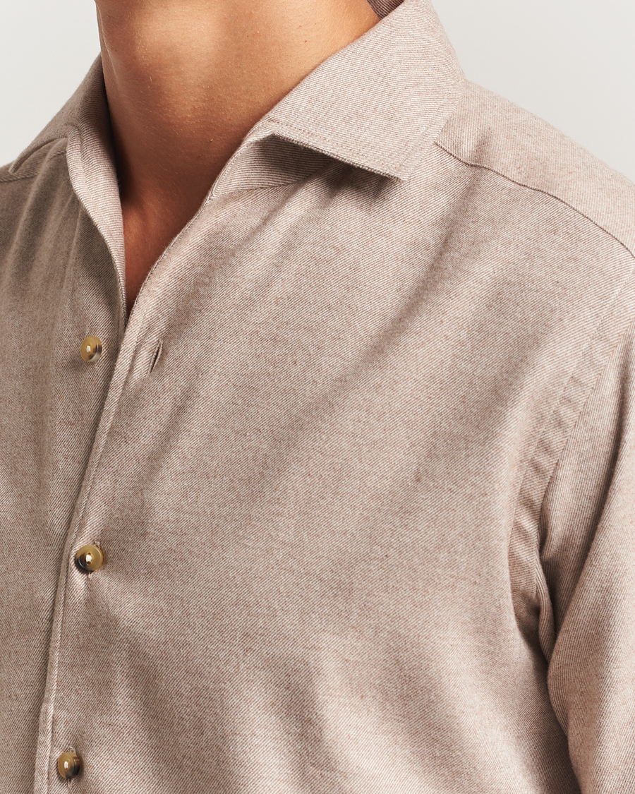 Mies | Kauluspaidat | Eton | Casual Fit One Piece Collar Flannel Shirt Beige