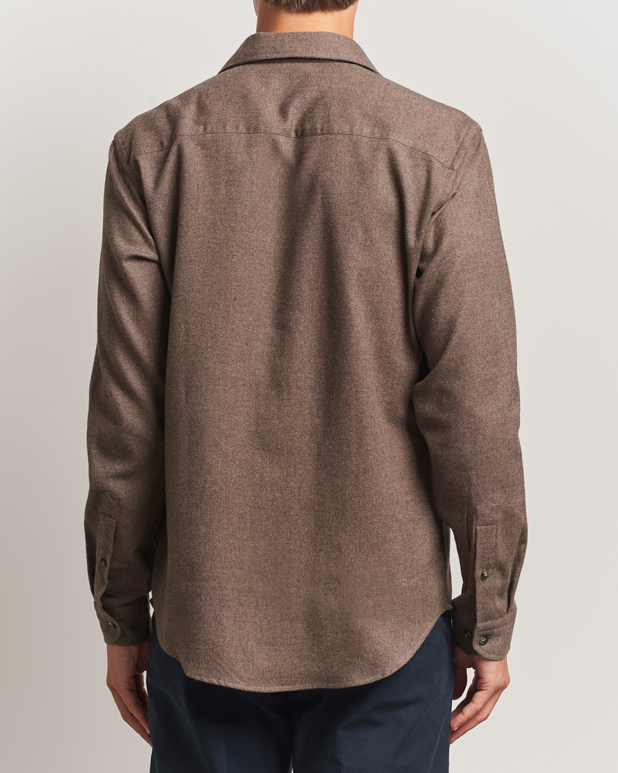 Mies | Kauluspaidat | Eton | Casual Fit One Piece Collar Flannel Shirt Brown