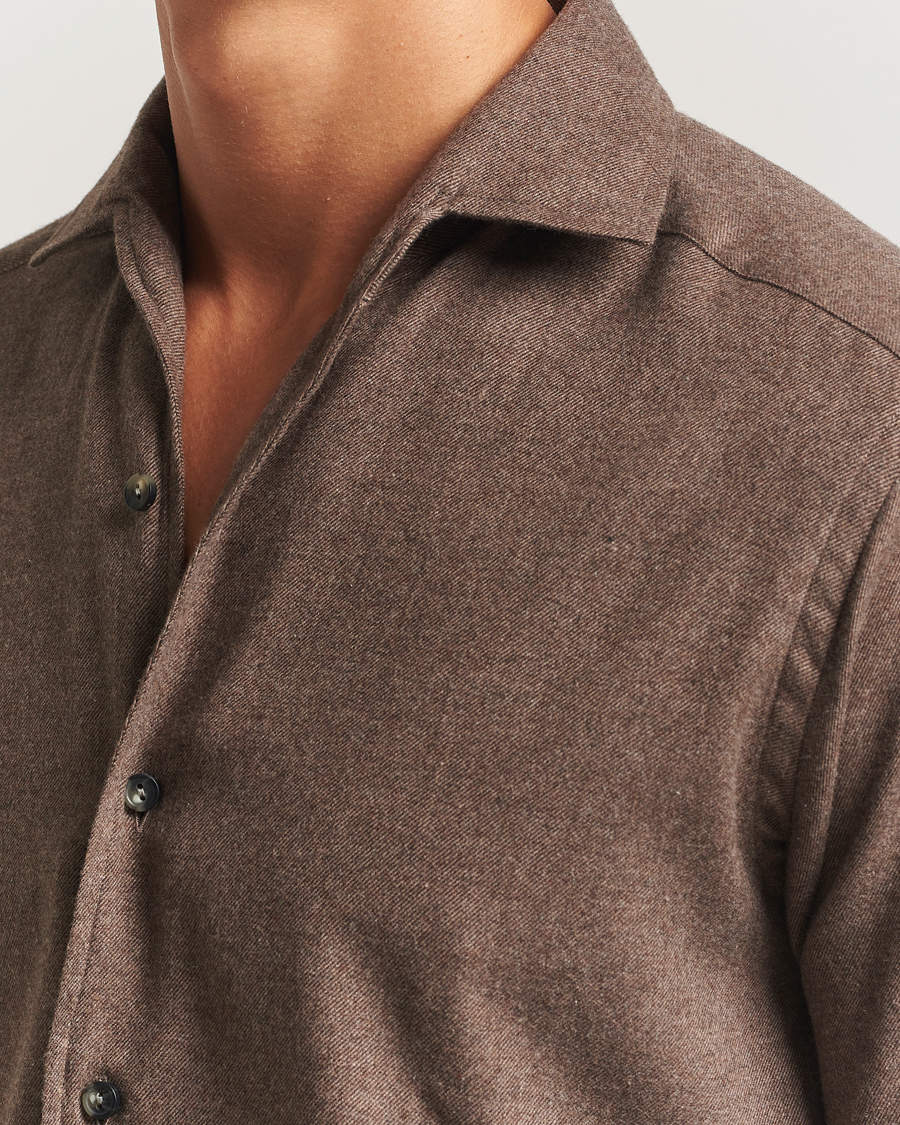 Mies | Kauluspaidat | Eton | Casual Fit One Piece Collar Flannel Shirt Brown