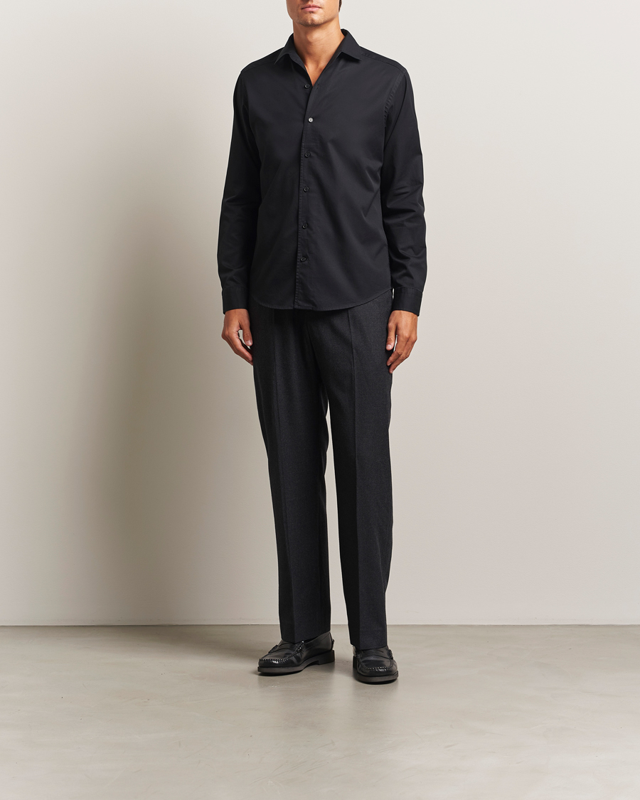 Mies | Kauluspaidat | Eton | Casual Fit Garment Washed One Piece Collar Shirt Black