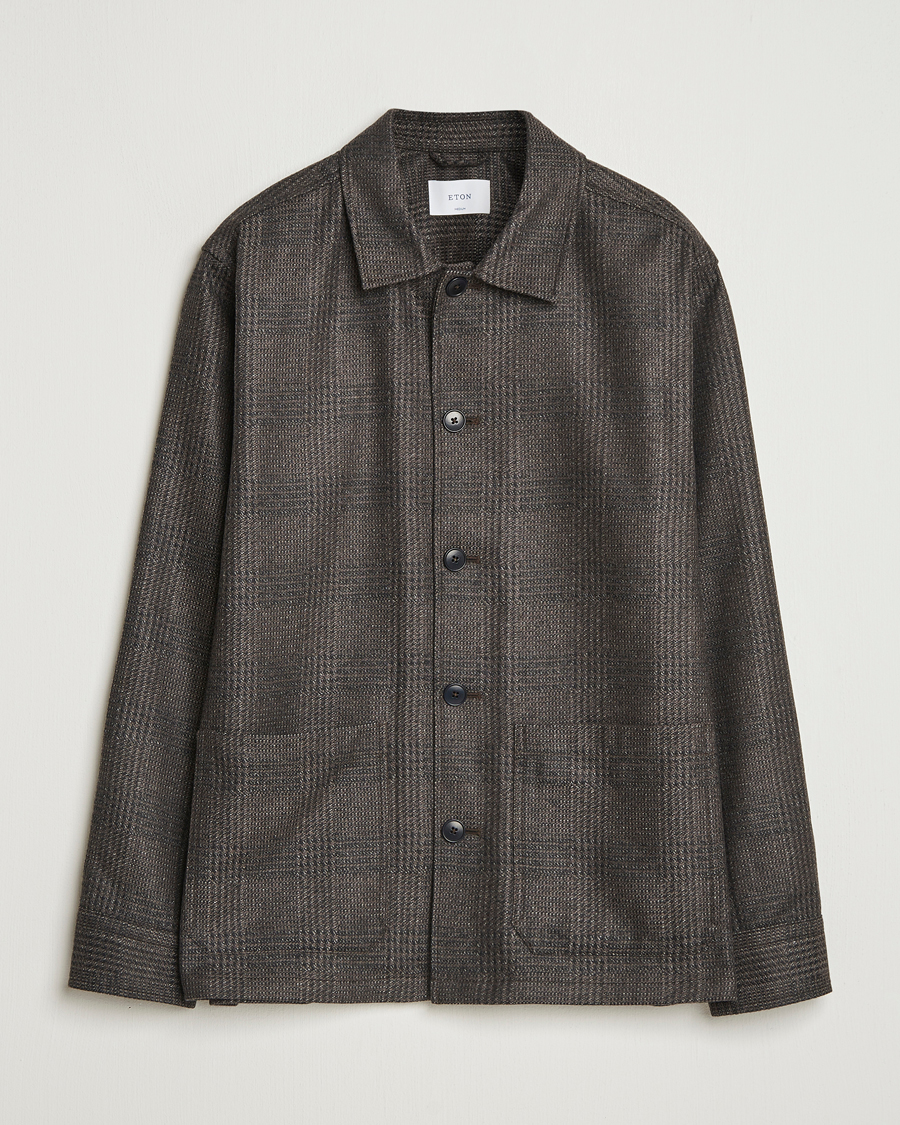 Mies | Kauluspaidat | Eton | Wool/Cashmere Checked Overshirt Dark Grey