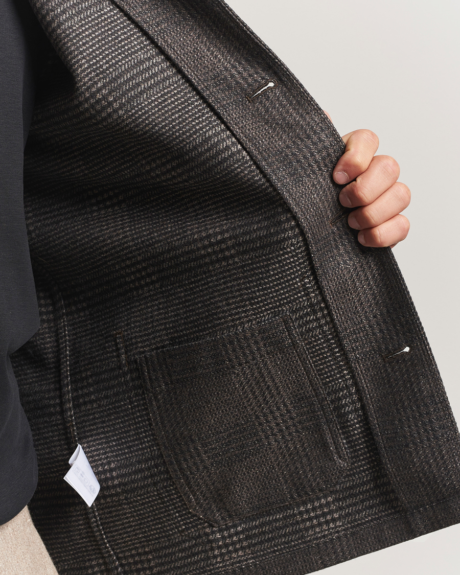 Mies | Kauluspaidat | Eton | Wool/Cashmere Checked Overshirt Dark Grey
