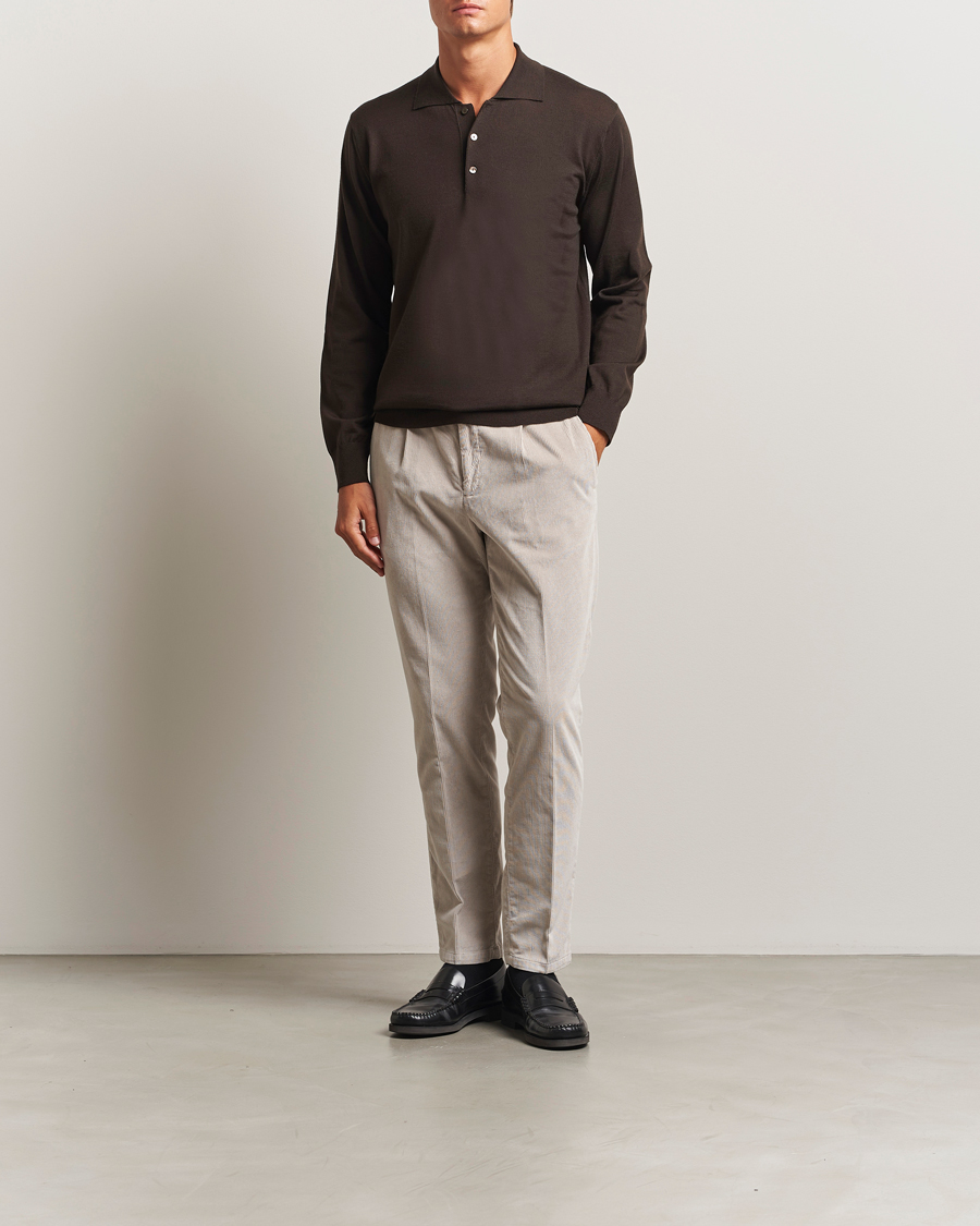 Mies | Puserot | Eton | Merino Knitted Polo Dark Brown