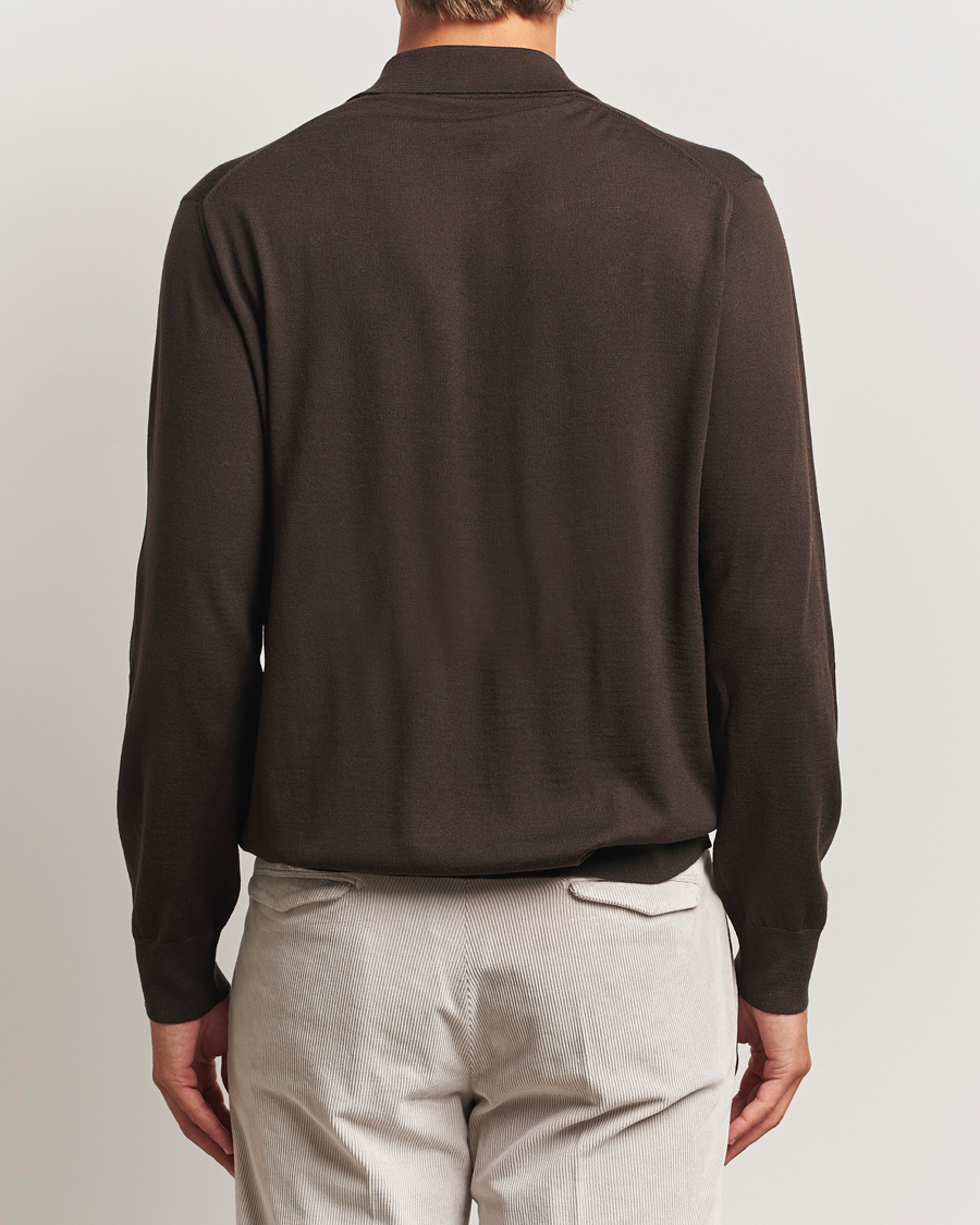 Mies | Puserot | Eton | Merino Knitted Polo Dark Brown
