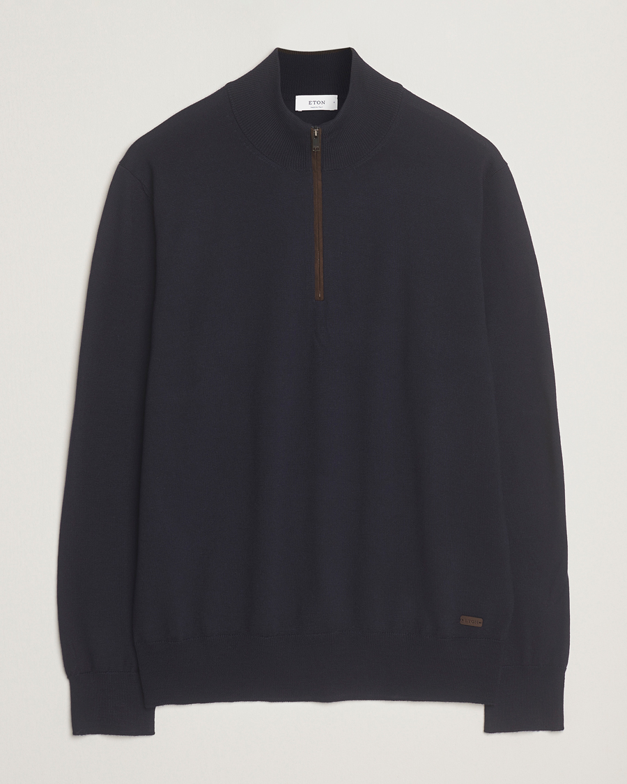 Mies | Puserot | Eton | Merino Knitted Half Zip Navy
