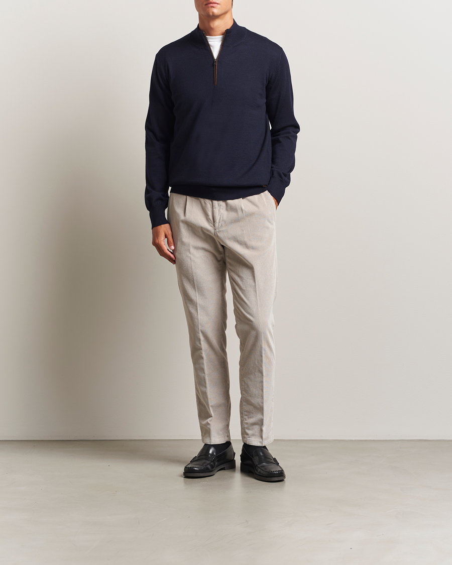 Mies | Puserot | Eton | Merino Knitted Half Zip Navy