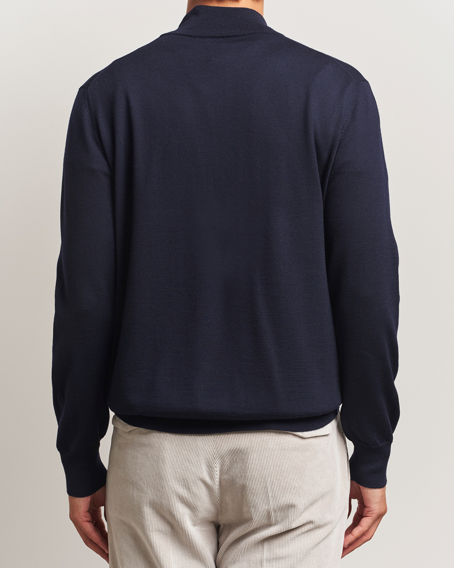 Mies | Puserot | Eton | Merino Knitted Half Zip Navy