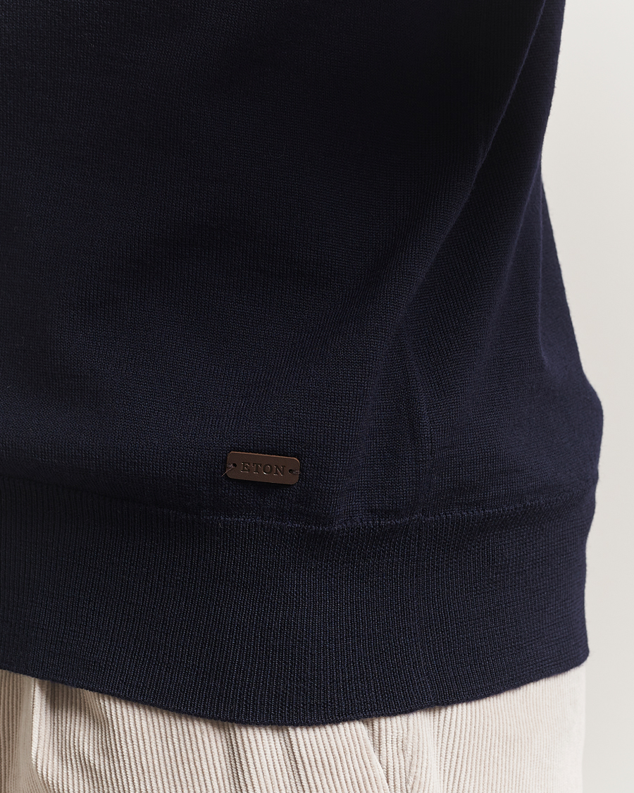 Mies | Puserot | Eton | Merino Knitted Half Zip Navy