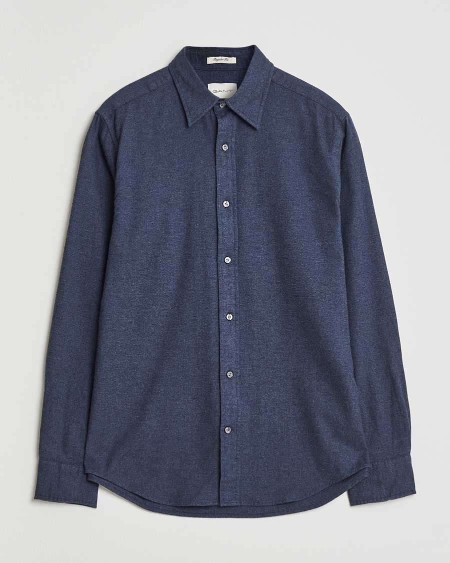 Mies | Kauluspaidat | GANT | Regular Fit Flannel Shirt Dark Indigo Melange