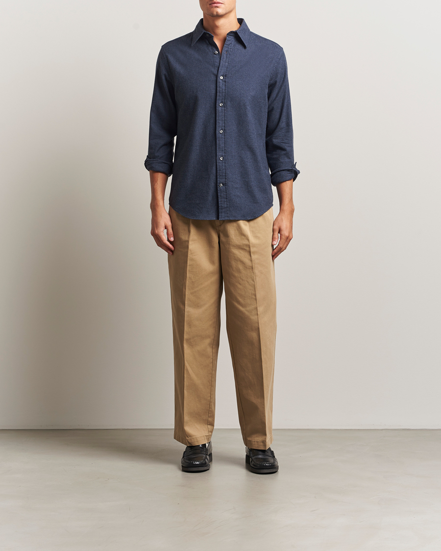 Mies | Kauluspaidat | GANT | Regular Fit Flannel Shirt Dark Indigo Melange