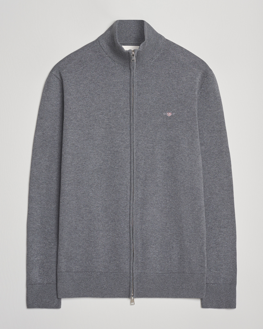 Mies | Puserot | Gant | Casual Cotton Full Zip Dark Grey Melange