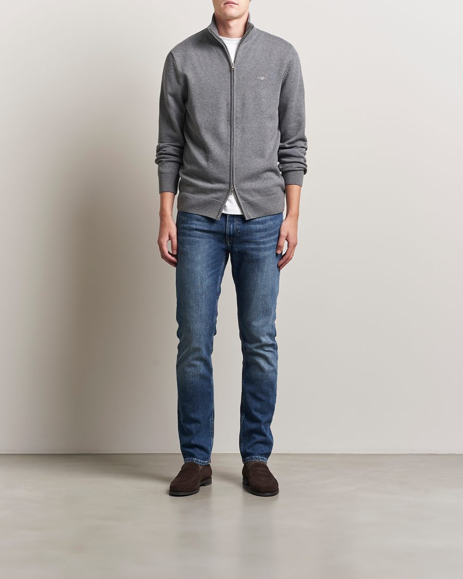 Mies | Puserot | Gant | Casual Cotton Full Zip Dark Grey Melange