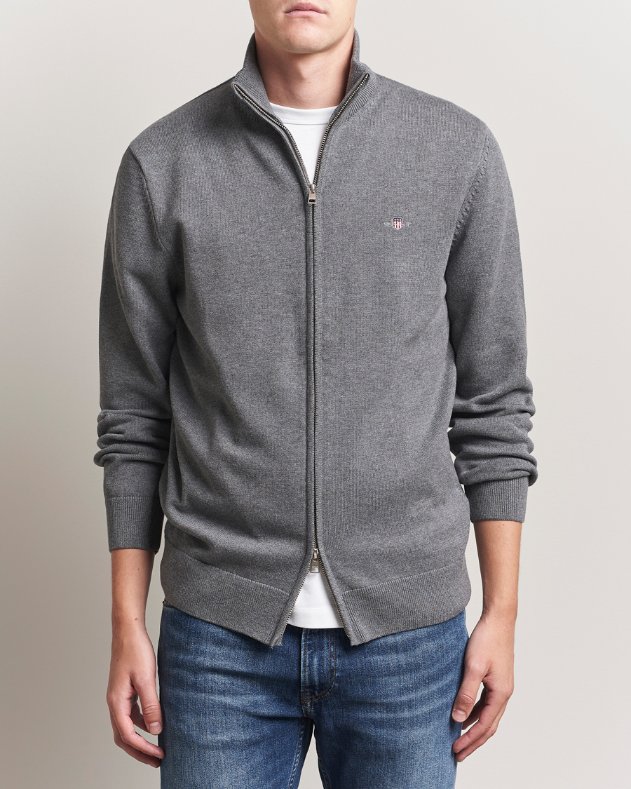 Mies | Puserot | Gant | Casual Cotton Full Zip Dark Grey Melange